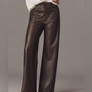 NWT Anthropologie TALL Colette Full-Length Faux Leather Studded Wide Leg Pants